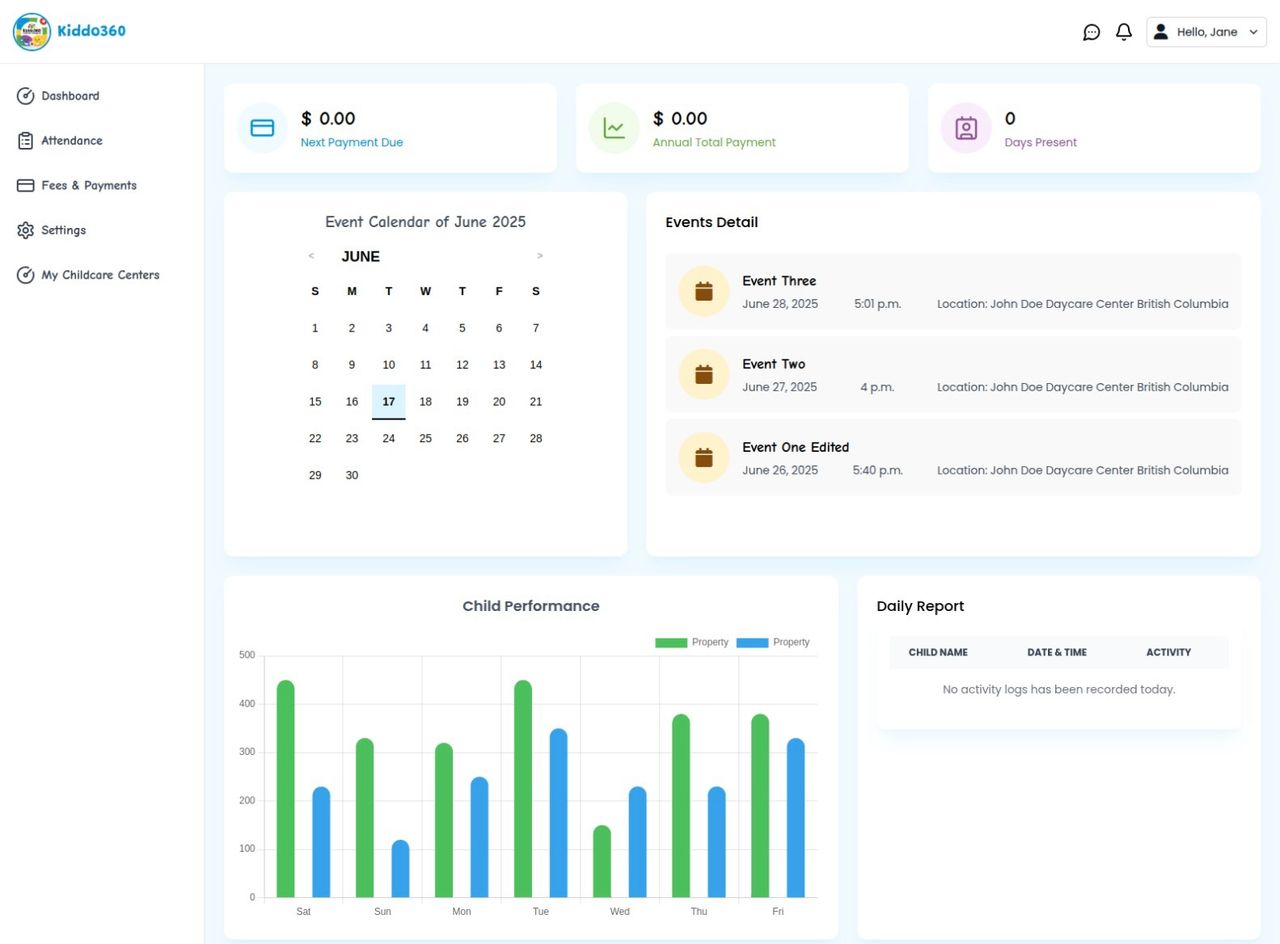 Parent dashboard